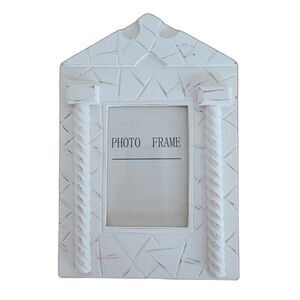 Vintage Architectural Style House Shaped Photo Frame 3.5x5 Distressed Ivory